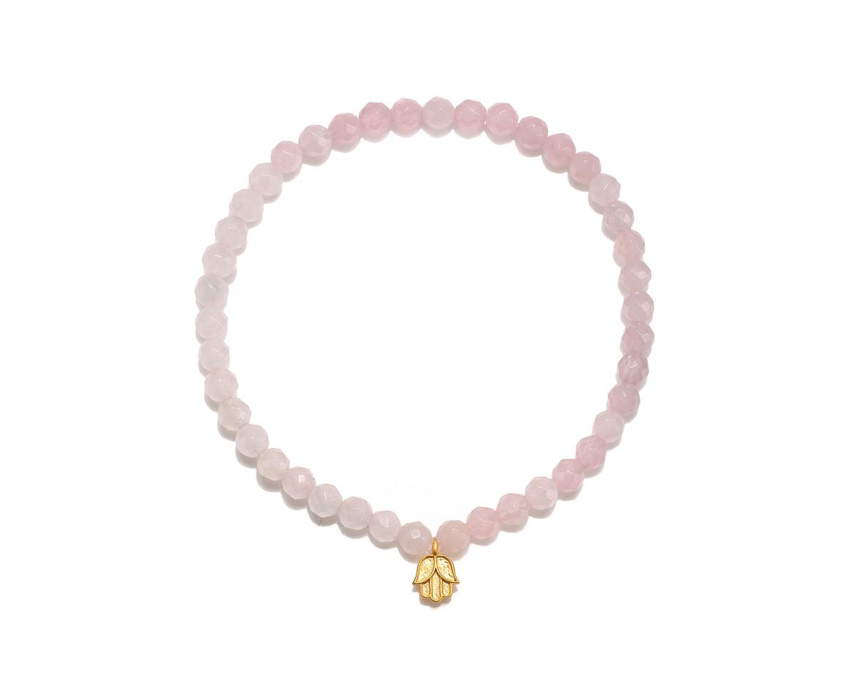 Blessings of Love Hamsa Rose Quartz Gemstone Bracelet - Gold
