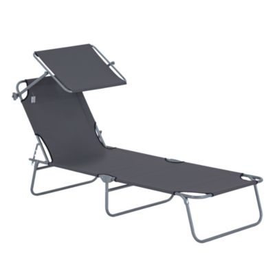 Outdoor Chaise Lounge Reclining Chair, Folding w/ Sun Shade