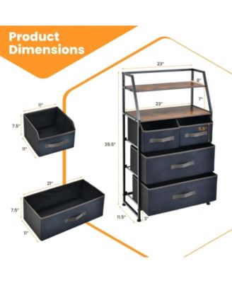 4-Drawer Free Standing Storage Dresser with 2 Open Shelves