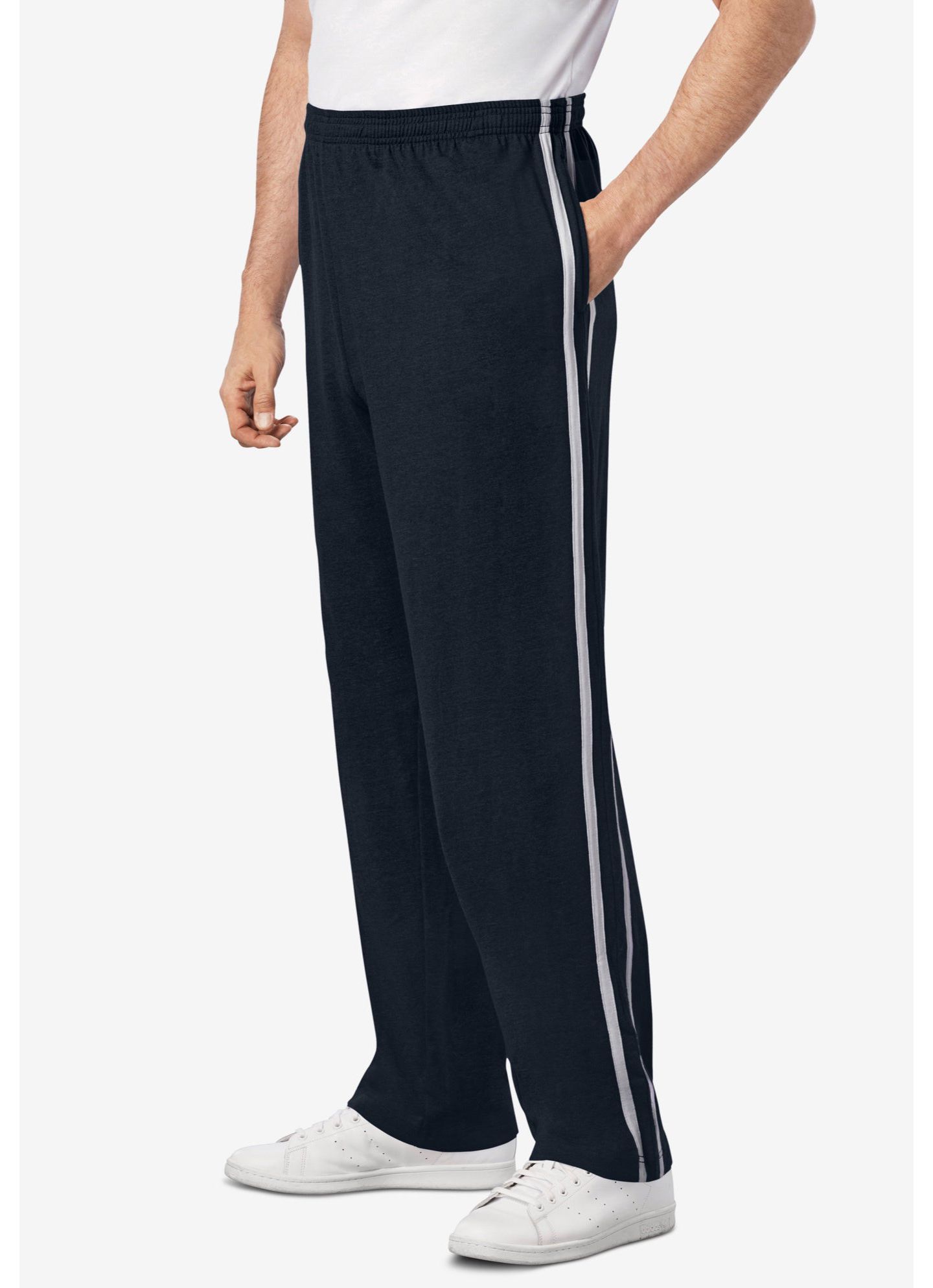 Мужские брюки KingSize Lightweight Jersey Side-Striped Sweatpants, цвет: Чёрный — фото 3