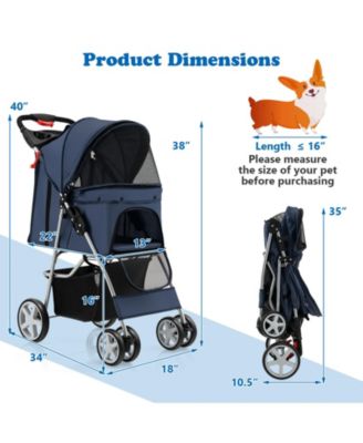 Folding Pet Stroller with Storage Basket and Adjustable Canopy