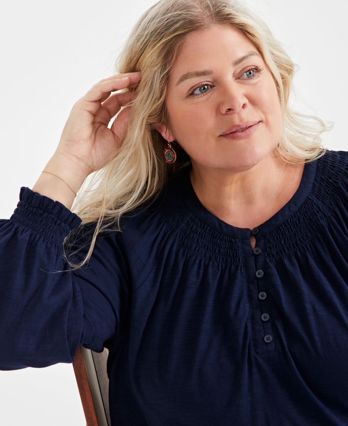Style & Co Plus Size Smocked-Trim Top, Created for Macy's