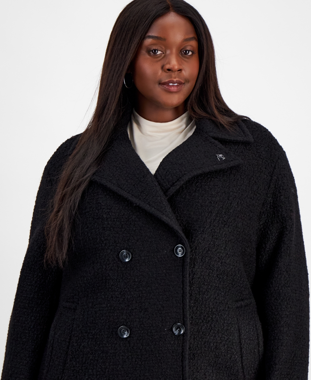 Karl Lagerfeld Paris Plus Size Double-Breasted Boucle Coat, Created for Macy's