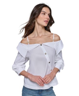 KARL LAGERFELD PARIS - Women's Cotton Poplin Off-The-Shoulder Top