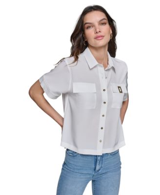 KARL LAGERFELD PARIS - Women's Short-Sleeve Utility Blouse