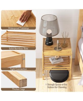 2 Pieces 2-Tier Bamboo Nightstand for Living Room Bedroom