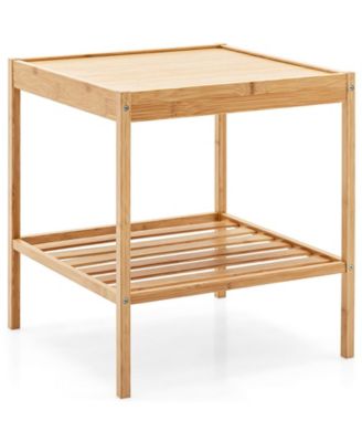 2 Pieces 2-Tier Bamboo Nightstand for Living Room Bedroom