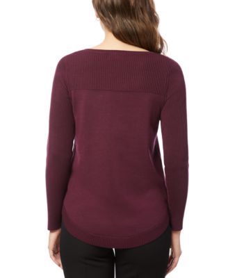 Women's Petite Boat Neck Long-Sleeve Sweater