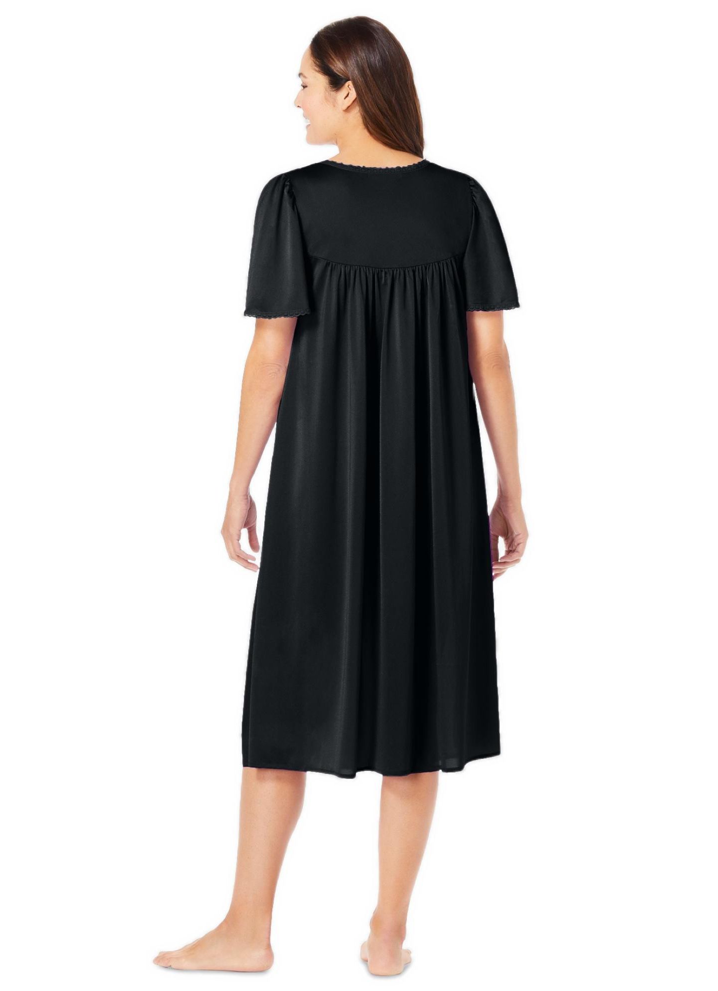 Женские платья Only Neccessities Plus Size Only Necessities Short Silky Lace-Trim Gown, цвет: Чёрный — фото 3