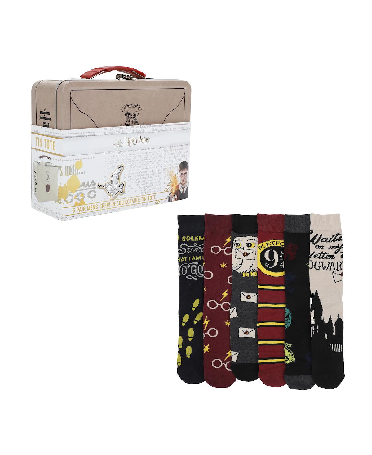 Men's Waiting On My Letter To Hogwarts Adult 6-Pair Casual Crew Socks with Tin Tote - Multicolored