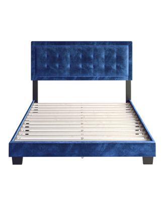Queen size Pisa Velvet Upholstered Platform Bed Frame with Adjustable Headboard