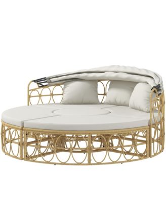 Patio Furniture Set w/ Cushions, Outdoor Daybed w/ Canopy,