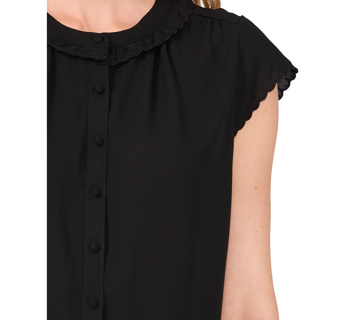 CeCe Women's Scalloped Cap Sleeve Blouse