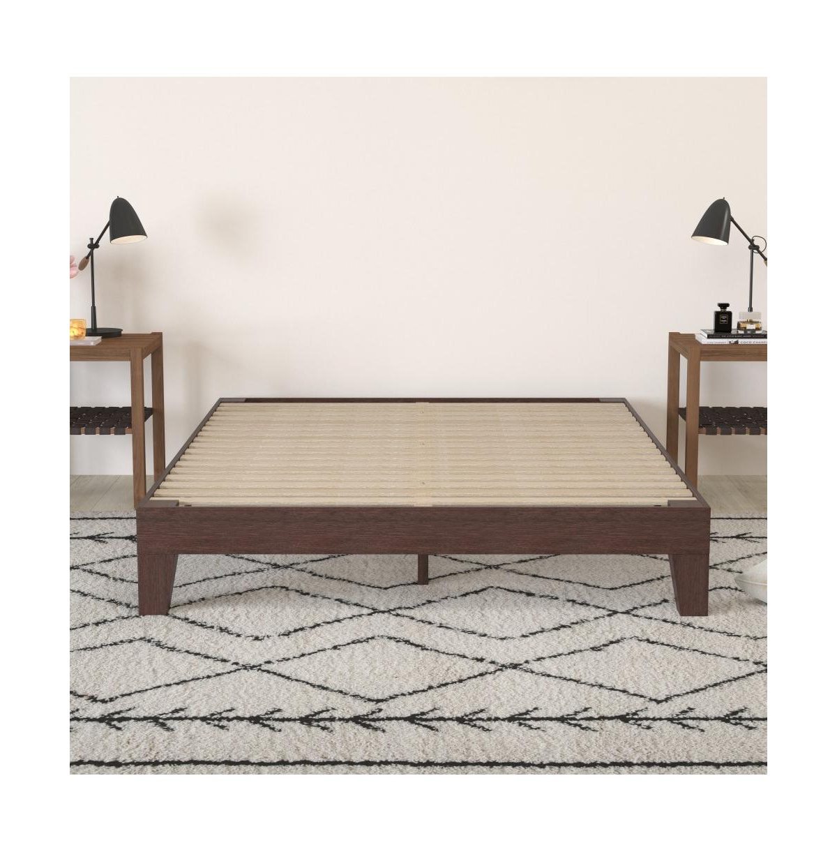 Merrick Lane Eduardo Platform Bed Frame, Solid Wood Platform Bed Frame With Slatted Support, No Box Spring Needed