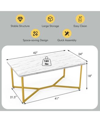Modern Coffee Table with Faux Marble Tabletop & Golden Y-shaped Legs Foot Pads