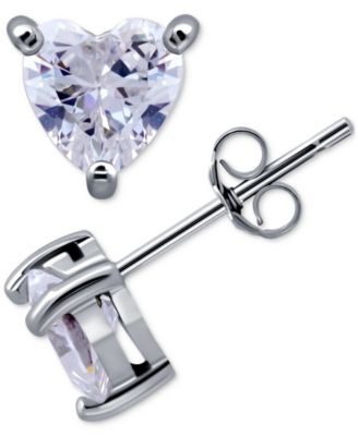 Cubic Zirconia Heart Solitaire Stud Earrings