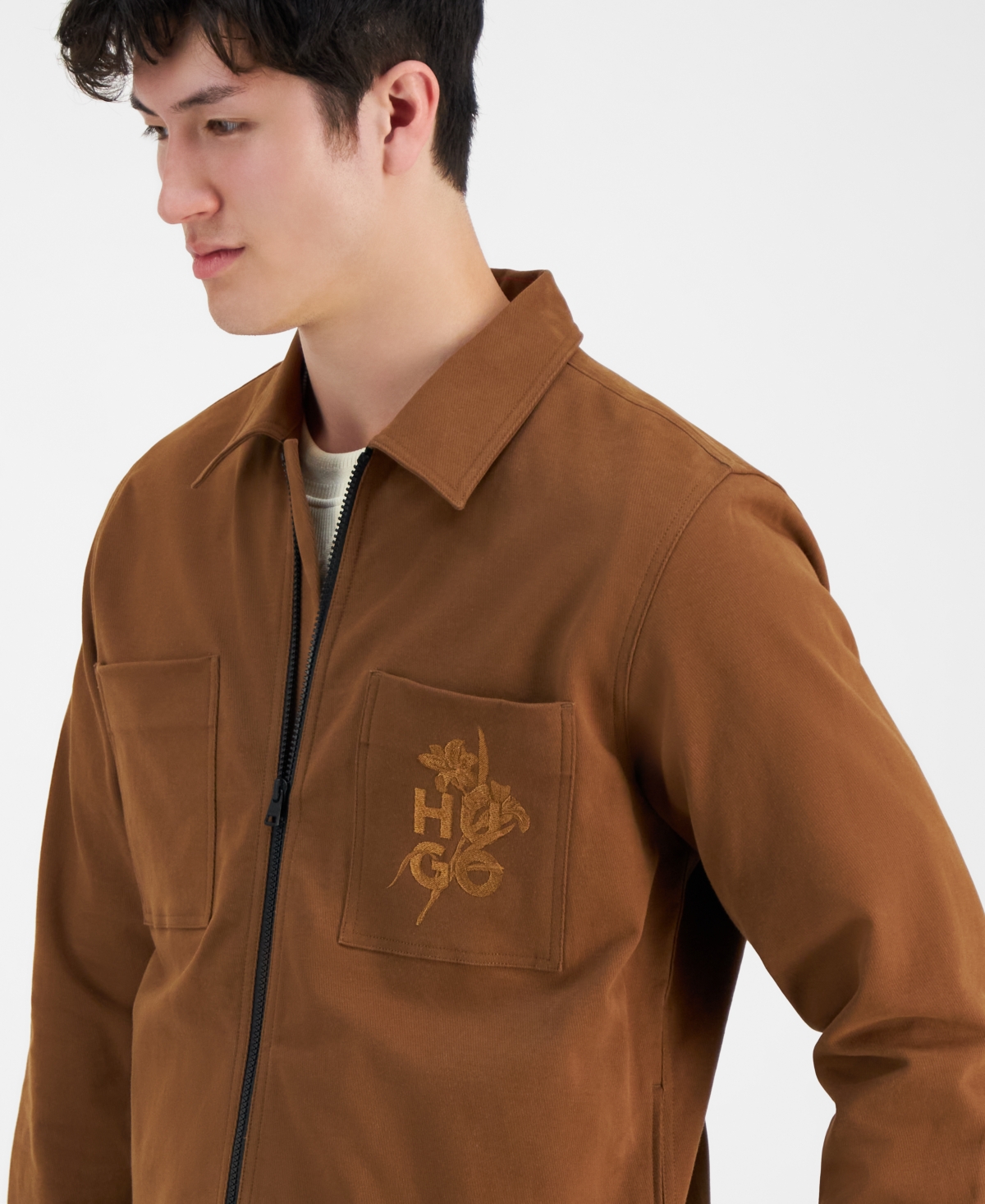 Hugo by Hugo Boss Men's Oversized Zip Front Twill Shirt-Jacket