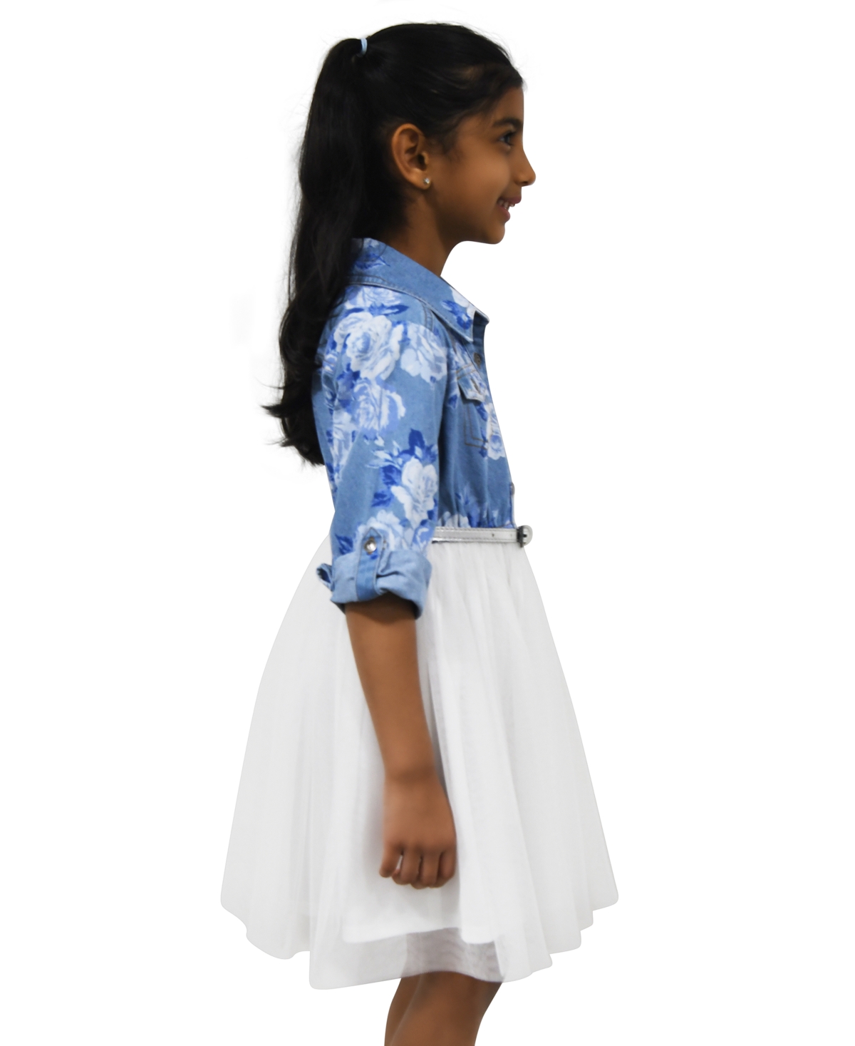 Pink & Violet Toddler & Little Girls Floral-Print Denim Tutu Dress -ivory