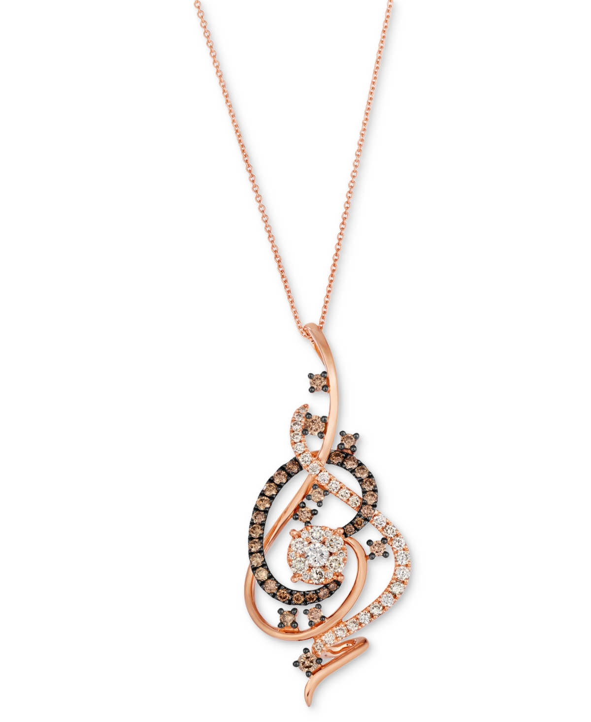 Crazy Collection Chocolate Diamond & Nude Diamond Swirl Adjustable 20" Pendant Necklace (1-1/2 ct. t.w.) in 14k Rose Gold