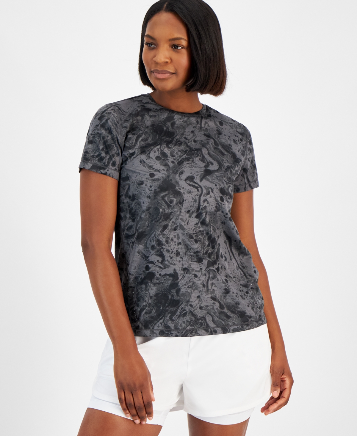 Id Ideology Women's Water-bubbles Jacquard Mesh Short-sleeve Top, Created For Macy's