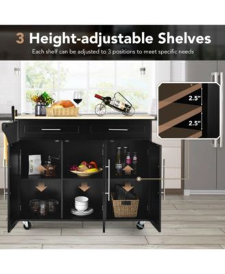 Kitchen Island Trolley Wood Top Rolling Storage Cabinet Cart with Knife Block
