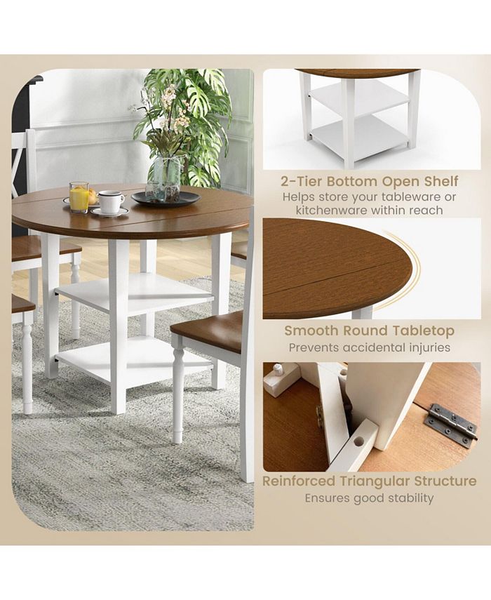 SUGIFT 5 Piece Round Kitchen Dining Set with Drop Leaf Table Top - Macy's