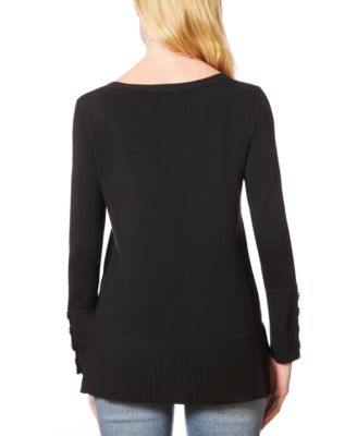 Women's Fine Gauge Boat-Neck Buttoned-Cuff Sweater