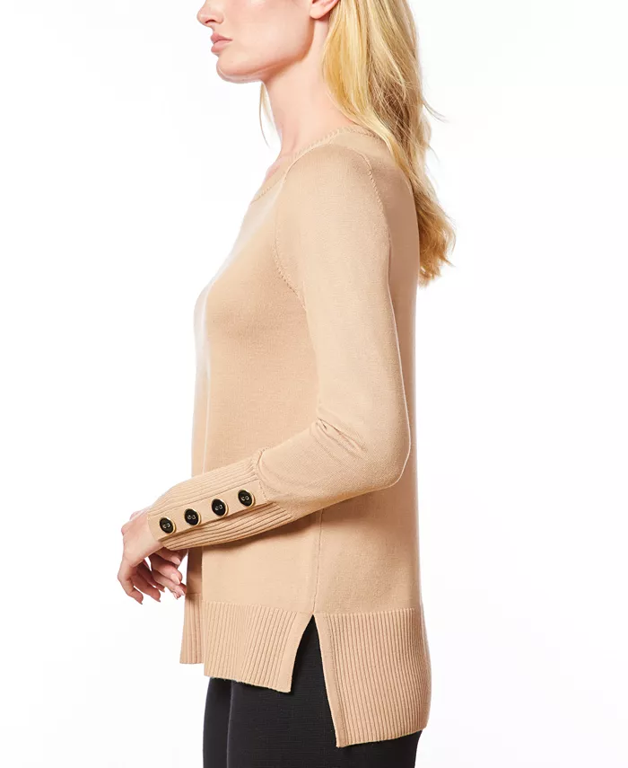 Women's Fine Gauge Boat-Neck Buttoned-Cuff Sweater - thumbnail 8