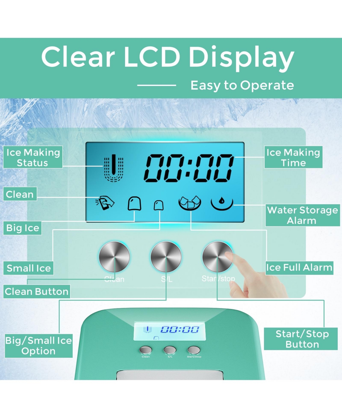 Inolait 26 lbs Countertop Lcd Display Ice Maker with Ice Scoop