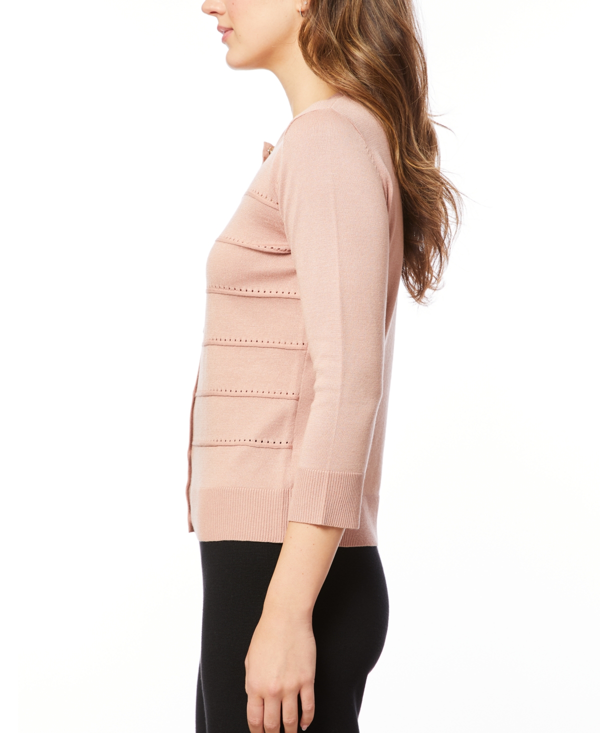 Melissa Paige Women's Pointelle-Striped Scoop-Neck Cardigan