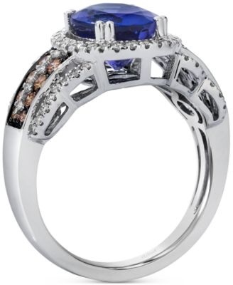 Blueberry Tanzanite (2-1/2 ct. t.w.) & Diamond (5/8 ct. t.w.) Halo Statement Ring in 14k White Gold (Also Available in 14K Rose Gold or 14k Yellow Gold)
