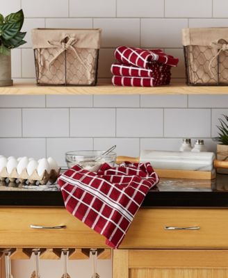 Basic Terry Collection Windowpane Dishtowel Set, 16x26", Wine Check, 4 Piece