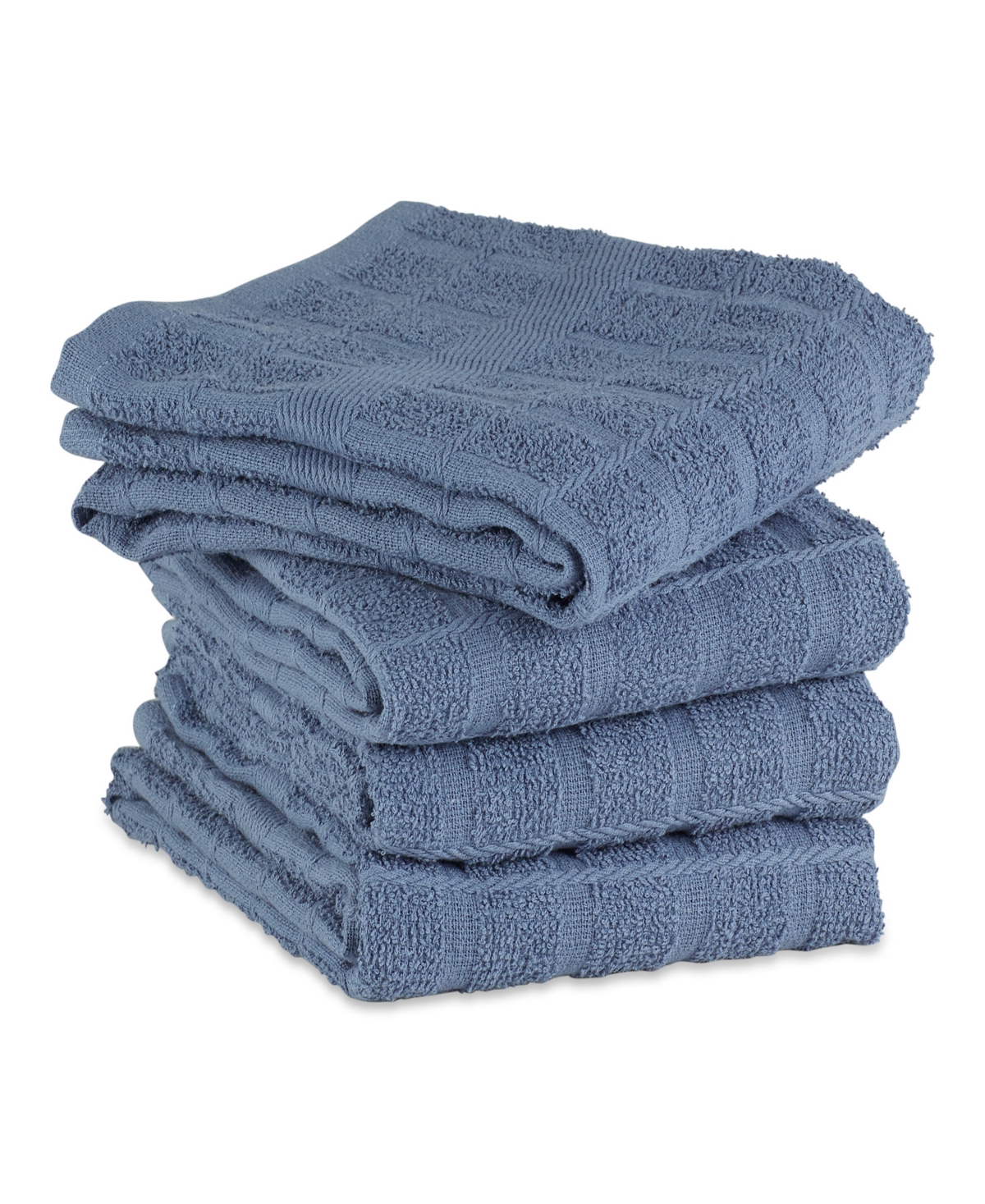 Design Imports Basic Terry Collection Windowpane Dishtowel Set, 16x26", Stonewash Solid, 4 Piece In Stonewash Solid