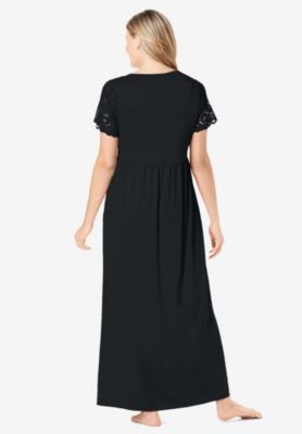 Women's Plus Size Long Lace Top Stretch Knit Gown