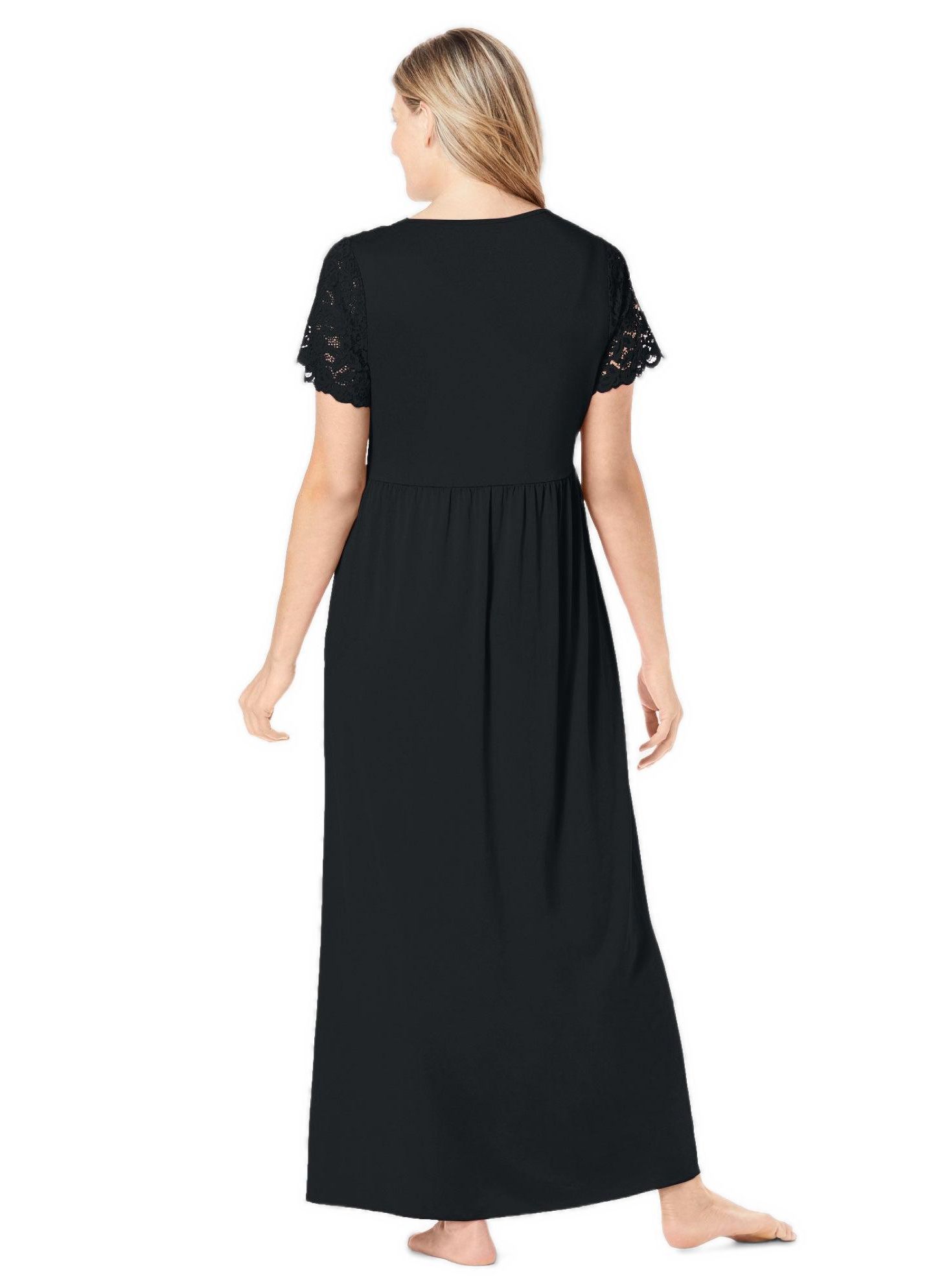 Женские платья Amoureuse Long Lace Top Stretch Knit Gown, цвет: Чёрный — фото 2