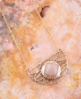 Terra Genuine Peach Moonstone Abstract Pendant Necklace