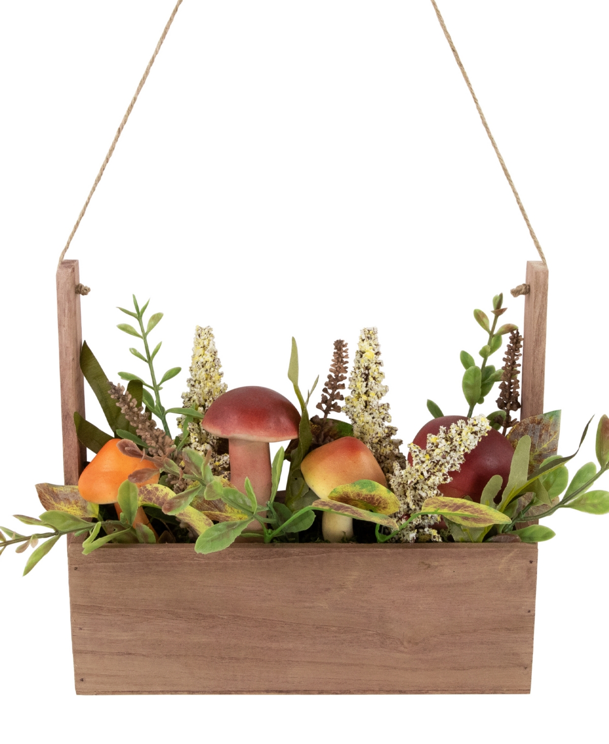 19" Mushroom and Foliage Wooden Fall Harvest Hanging Basket - Orange