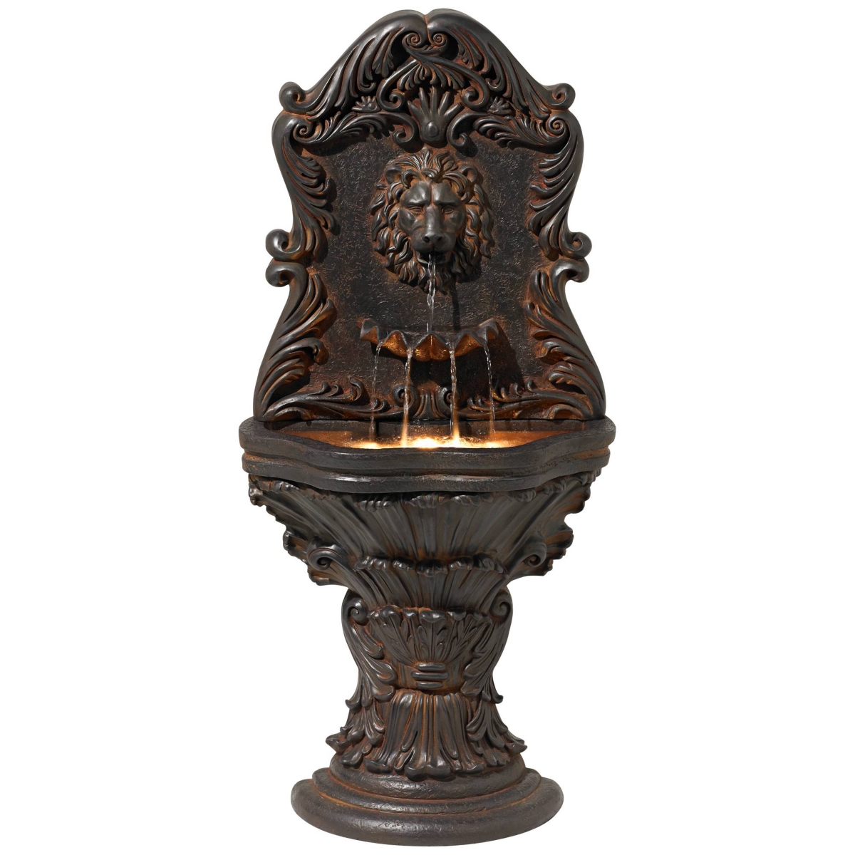 John Timberland Imperial Lion Acanthus Rustic Outdoor Wall Water Fountain High with Led Light for Garden Patio Backyard Deck Home Lawn Porch House