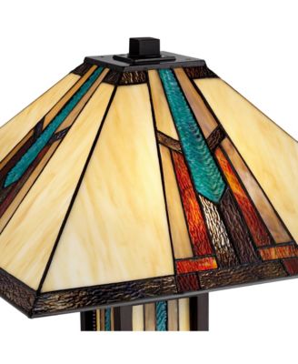 Ranier Rustic Mission Floor Lamp 59 1/2" Tall Bronze with LED Nightlight Stained Art Glass Shade for Living Room Bedroom Office