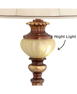 Hyde Park Rustic Vintage like Floor Lamp with Nightlight Glass Tray 65" Tall Bronze Gold Metal Pearl White Frosted Glass Fabric Bell Shade for Living Room Reading House Bedroom Home - Kathy Ireland
