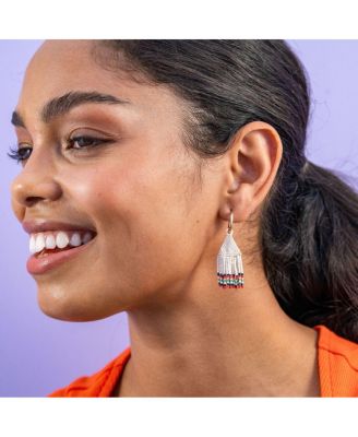 Leta Mini Gold Hoop Solid With Multi-Stripe Bottom Beaded Fringe Earrings St. Tropez