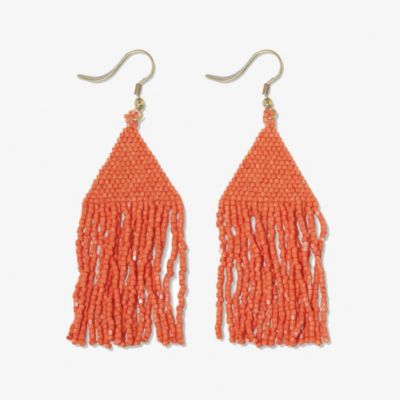 Lexie Solid Beaded Fringe Earrings - Coral 42$