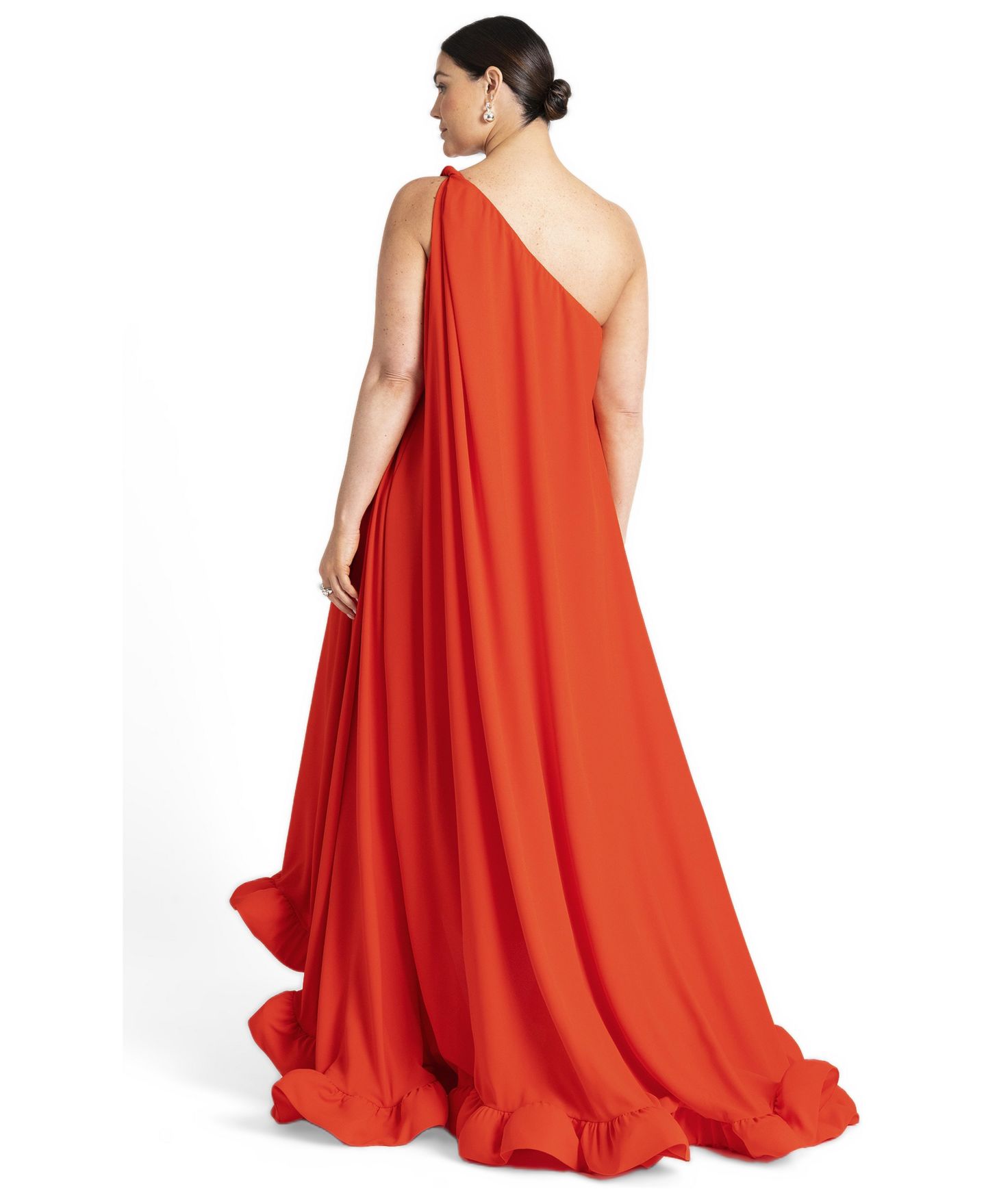 Женское платье ELOQUII Dramatic One-Shoulder Ruffle Gown, цвет: Яркий оранжевый — фото 2