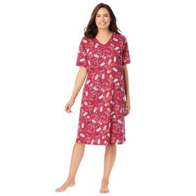 Women's Dreams and Co. V-Neck Short Sleeve Knee-Length Cotton Sleepshirt