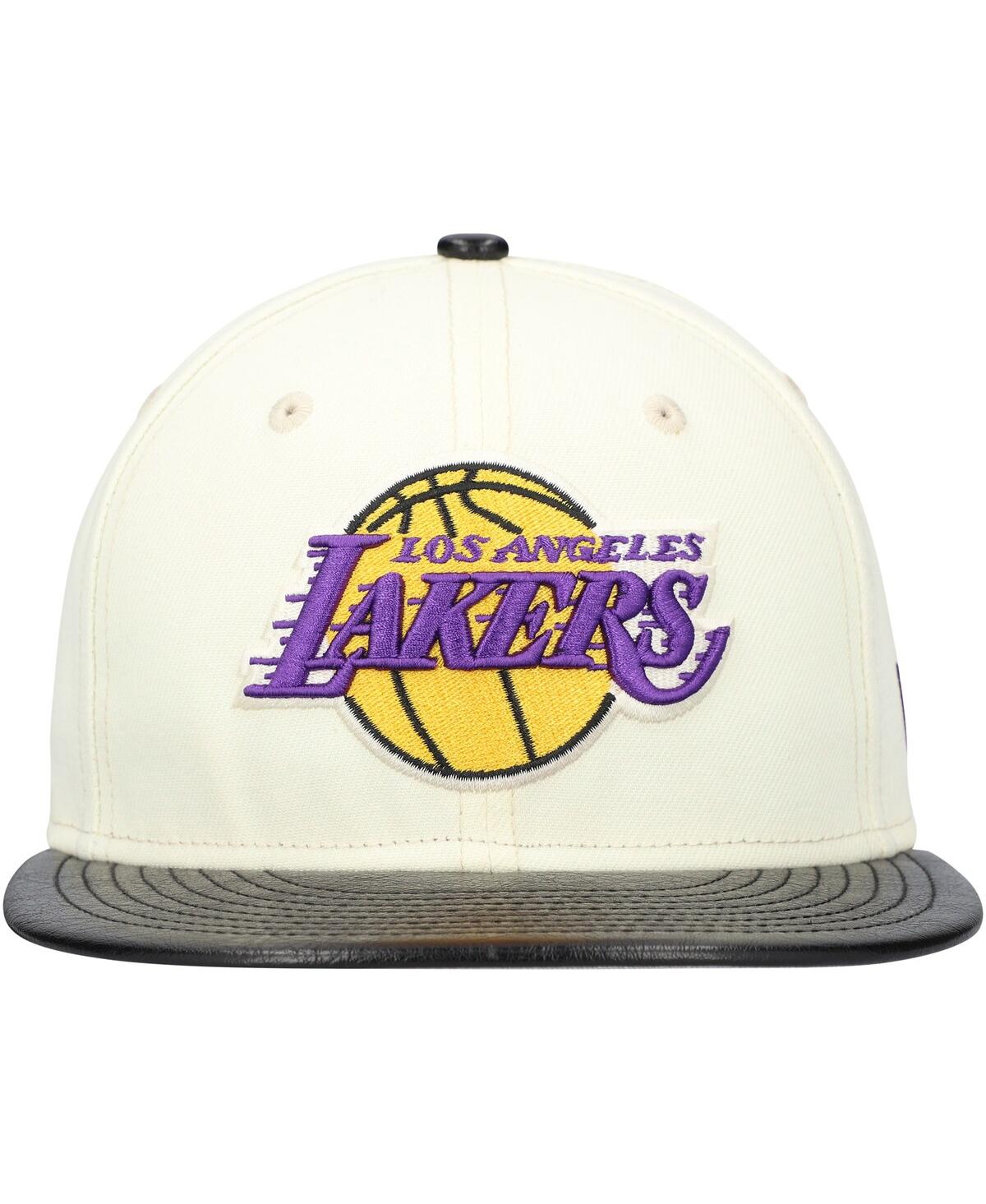 New Era Men'sBlack Los Angeles Lakers Faux Leather - Polyurethane Visor Two-Tone 59FIFTY Fitted Hat - White, Black