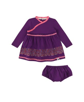 Infant Girls Long Sleeve Ruffle Trim Dress and Bloomer Set
