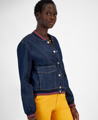 Women's Denim Snap-Front Bomber Jacket