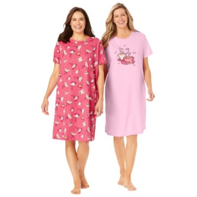Dreams and Co. Plus Size 2-Pack Short-Sleeve Sleepshirt