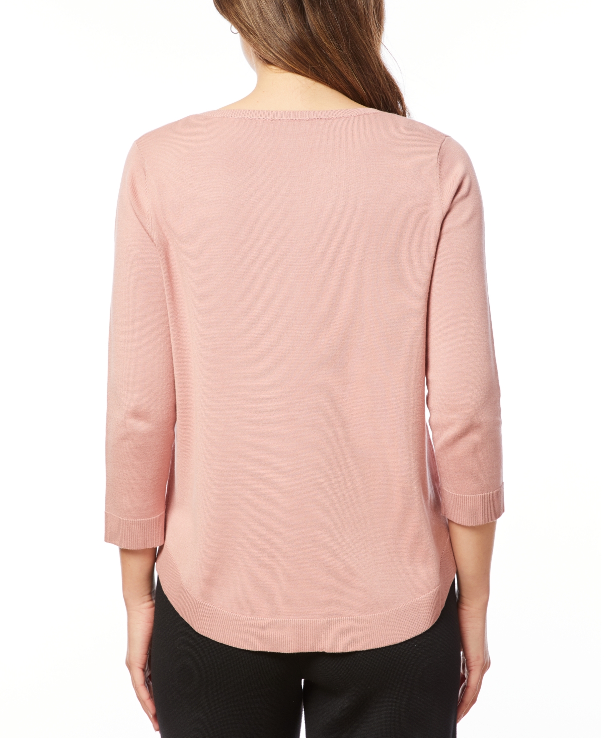 Melissa Paige Women's Petite Boat-Neck, Ribbed-Detail 3/4-Sleeve Sweater