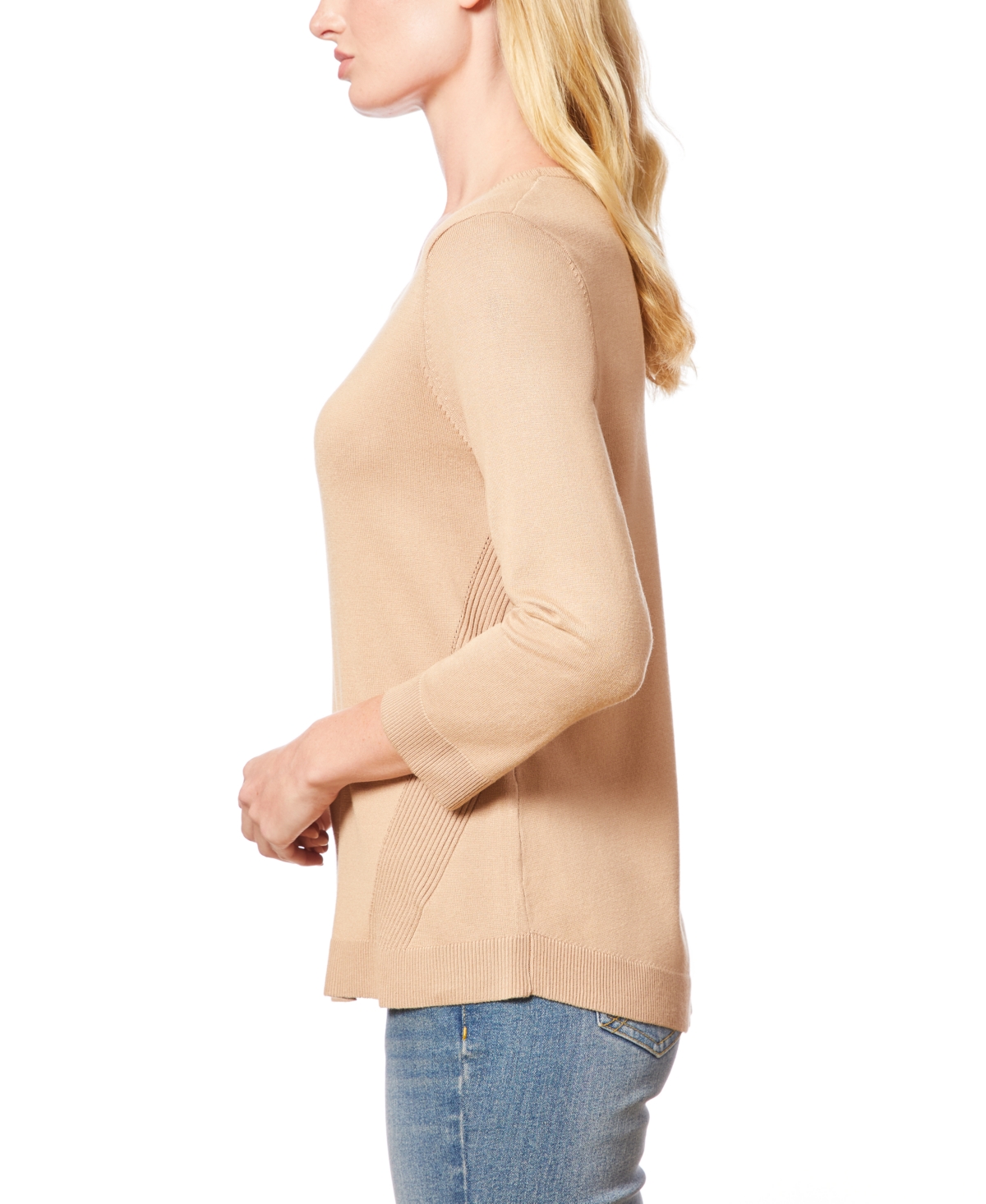 Melissa Paige Women's Boat-Neck, Ribbed-Detail 3/4-Sleeve Sweater